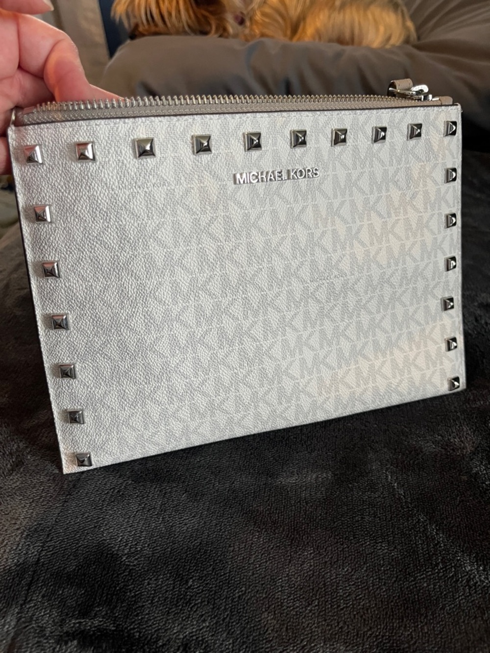 Michael Kors Cream White Logo Studded Wristlet